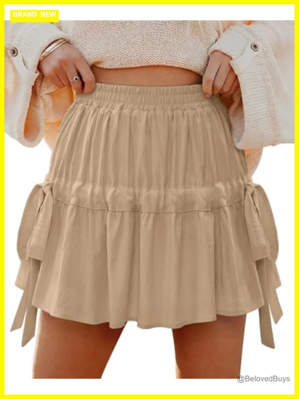 Uhiger Flowy Skort Ruffle Tiered Mini Skirt High Waisted with Shorts Underneath